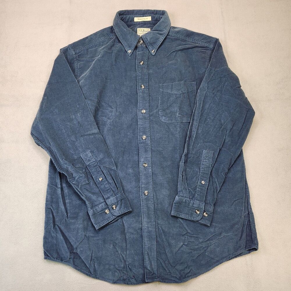 NWOT L.L. Bean Corduroy Button Down Shirt Men's L Blue Long Sleeve Traditional